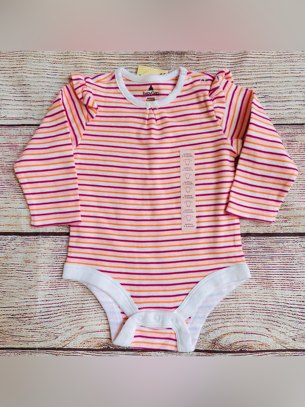 NWT Baby Gap Pink Orange Striped Long Sleeve Knit Bodysuit Girl’s Sz 3-6M